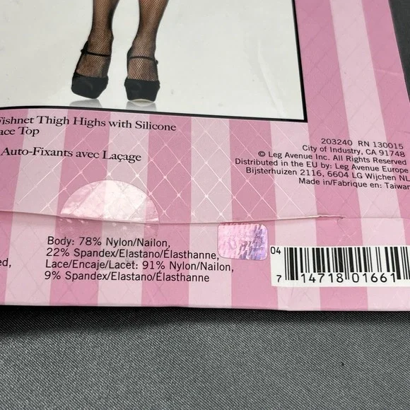 Leg Avenue One Size Black Fishnets Style 9122‎ Halloween Costume Silicone Lace - Picture 5 of 9